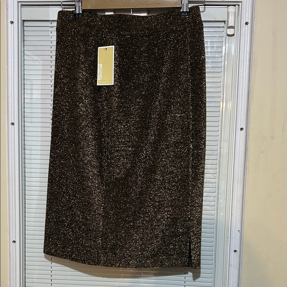 NWT Michael Kors Shimmering Black/Gold metallic Pencil Skirt